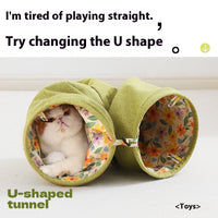 HKM-5499581 Cat Tunnel Toy for Stress Relief - 25 cm x 90 cm Composite Cloth, Green and Yellow