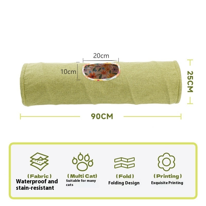 HKM-5499581 Cat Tunnel Toy for Stress Relief - 25 cm x 90 cm Composite Cloth, Green and Yellow