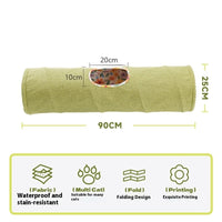 HKM-5499581 Cat Tunnel Toy for Stress Relief - 25 cm x 90 cm Composite Cloth, Green and Yellow