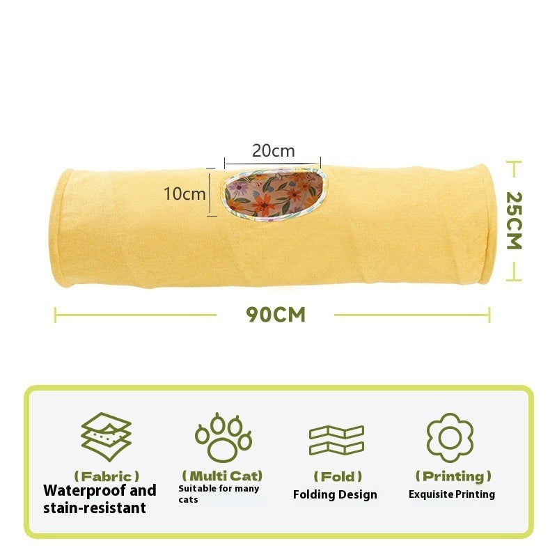 HKM-5499581 Cat Tunnel Toy for Stress Relief - 25 cm x 90 cm Composite Cloth, Green and Yellow