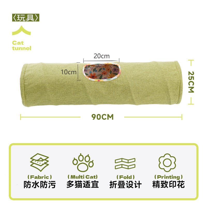 HKM-5499581 Cat Tunnel Toy for Stress Relief - 25 cm x 90 cm Composite Cloth, Green and Yellow