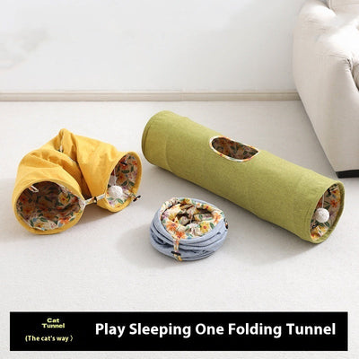 HKM-5499581 Cat Tunnel Toy for Stress Relief - 25 cm x 90 cm Composite Cloth, Green and Yellow