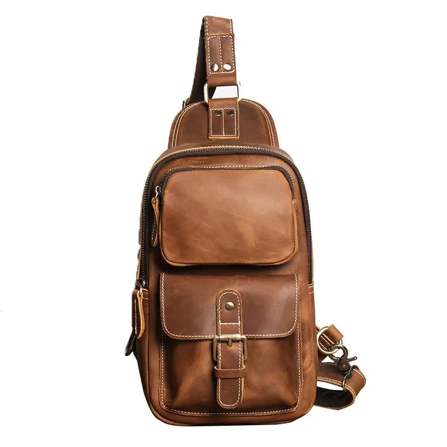 HKM-549971 Retro Leather Chest Bag for Men - Genuine Crazy Horse Leather Messenger Bag in Multiple Colours