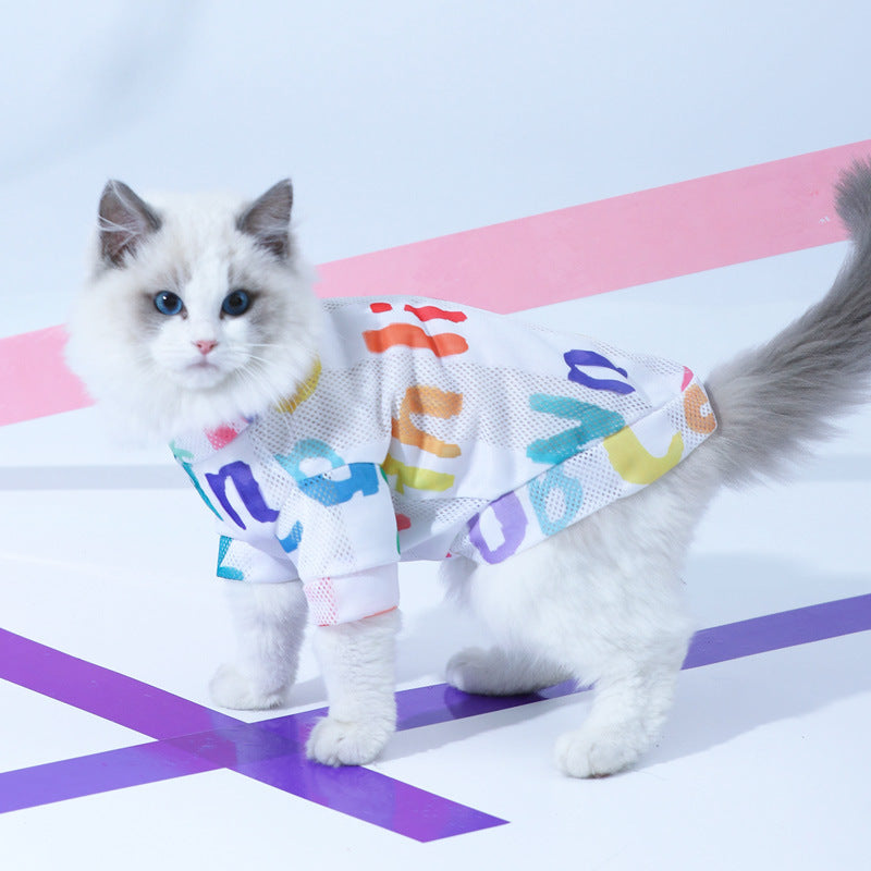 HKM-5500093 Breathable Cartoon Mesh Vest for Cats - Anti Hair Loss, Cute Design, Multiple Sizes Available
