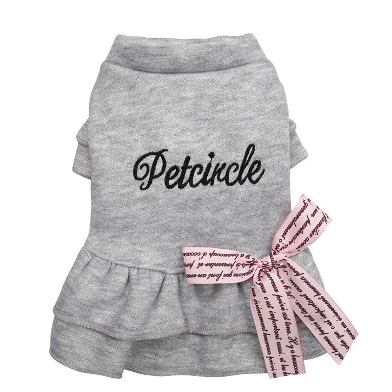 HKM-5500861 Puppy Dress with Bow and Letter Print Skirt - Cotton Fabric, Multiple Sizes Available