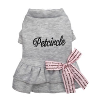 HKM-5500861 Puppy Dress with Bow and Letter Print Skirt - Cotton Fabric, Multiple Sizes Available