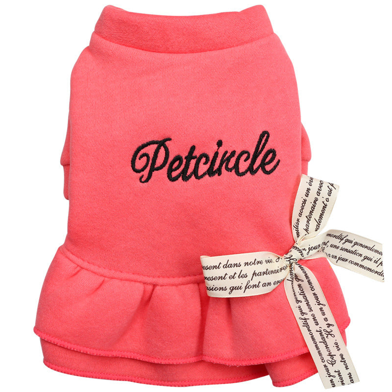 HKM-5500861 Puppy Dress with Bow and Letter Print Skirt - Cotton Fabric, Multiple Sizes Available