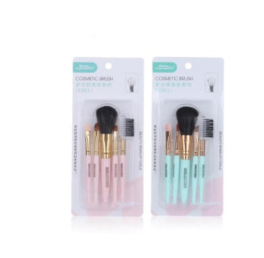 HKM-550163 5-Piece Cosmetic Brush Set with Corrugated Silk Nylon Wool Bristles, Portable Plastic Handles