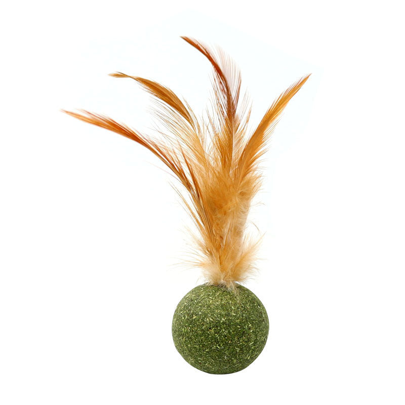 HKM-5501757 Interactive Catnip Feather Ball - Natural Compressed Cat Kicker Toy for Cats