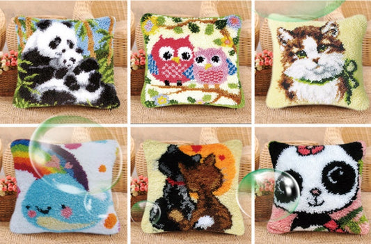 HKM-550227 DIY Cartoon Plush Pillow Kit - Panda Design, Embroidered Cushion Cover, 43x43cm Foam Pillow