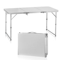 HKM-550291 Compact 4ft Silver Outdoor Folding Table - Aluminum Alloy, Lightweight Three-Fold Design, 30kg Capacity