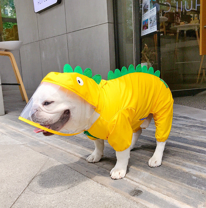 HKM-5504445 Cute Dinosaur Raincoat for Pets - Waterproof Polyester, Breathable Mesh, Available in Multiple Sizes