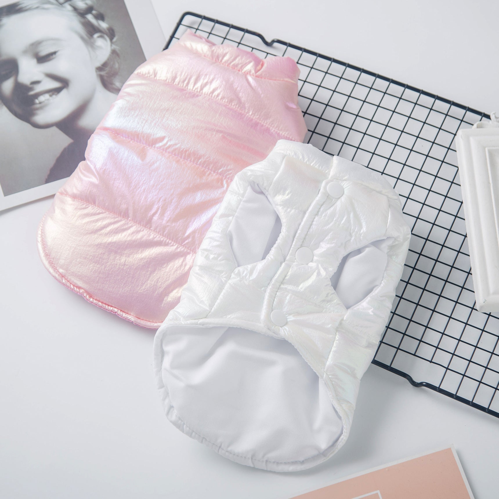 HKM-5504701 Laser Vest Pet Coat for Small Dogs - Lightweight Acrylic Puppy Clothes in Pink and White, Perfect for Parties and Holidays