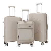 HKM-550483 Nylon Soft Luggage Set with Hard Combination Shell - 20, 24, and 28 Inch Suitcases with 4 Wheels