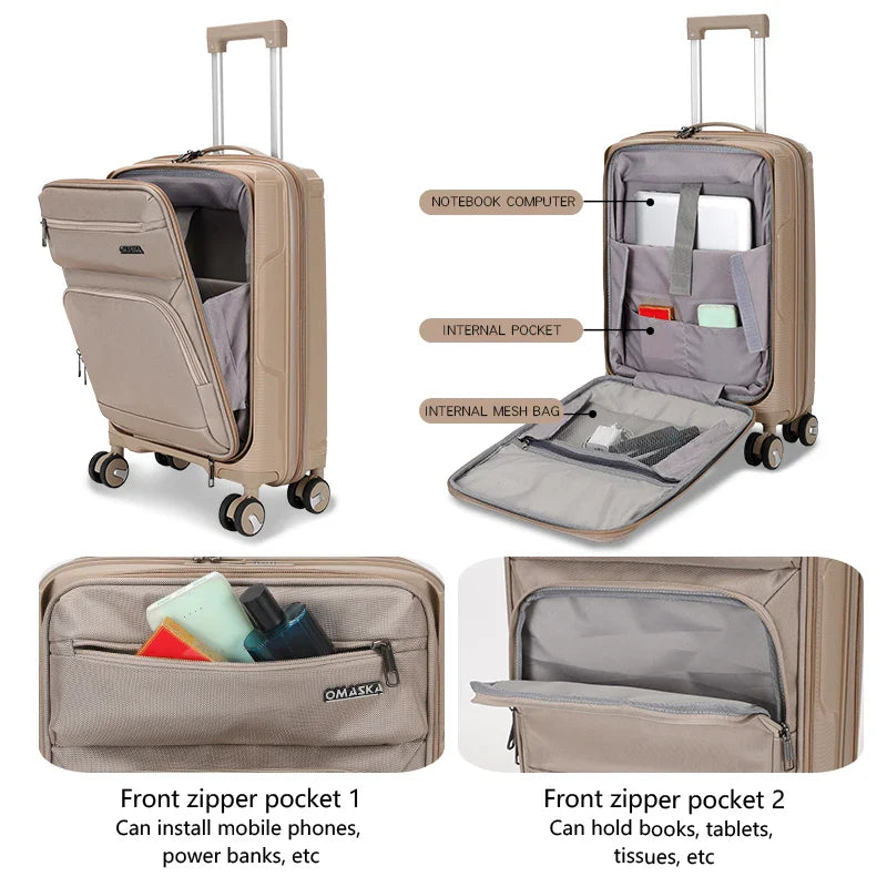 HKM-550483 Nylon Soft Luggage Set with Hard Combination Shell - 20, 24, and 28 Inch Suitcases with 4 Wheels