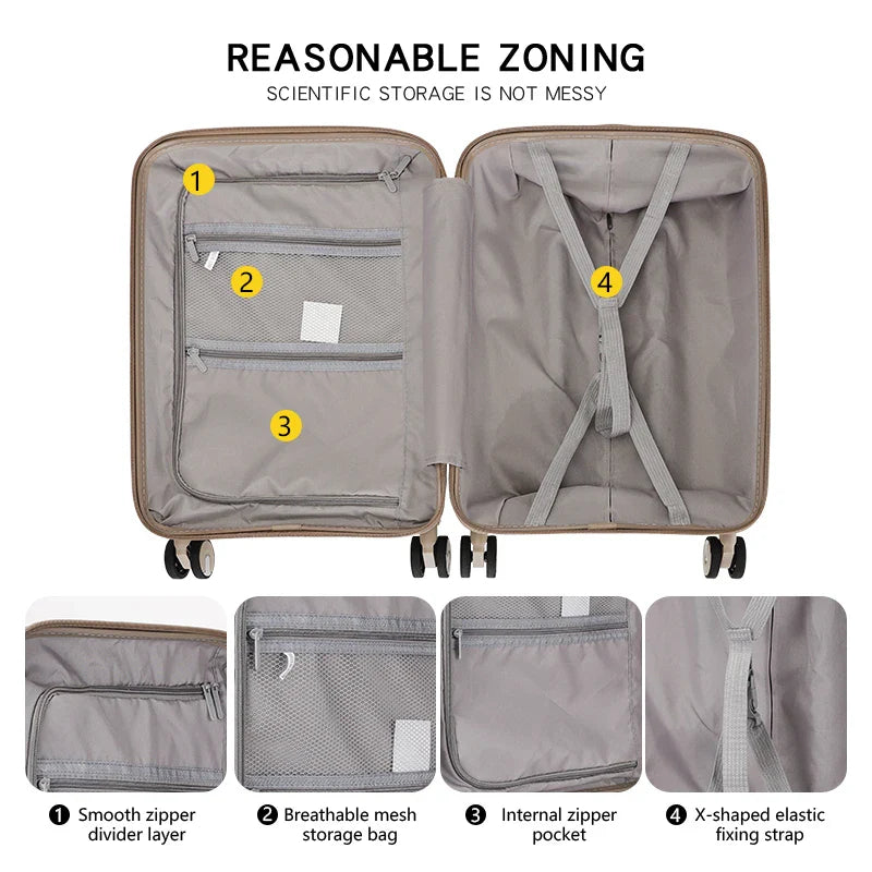 HKM-550483 Nylon Soft Luggage Set with Hard Combination Shell - 20, 24, and 28 Inch Suitcases with 4 Wheels
