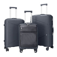 HKM-550483 Nylon Soft Luggage Set with Hard Combination Shell - 20, 24, and 28 Inch Suitcases with 4 Wheels