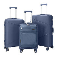 HKM-550483 Nylon Soft Luggage Set with Hard Combination Shell - 20, 24, and 28 Inch Suitcases with 4 Wheels
