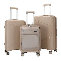 HKM-550483 Nylon Soft Luggage Set with Hard Combination Shell - 20, 24, and 28 Inch Suitcases with 4 Wheels