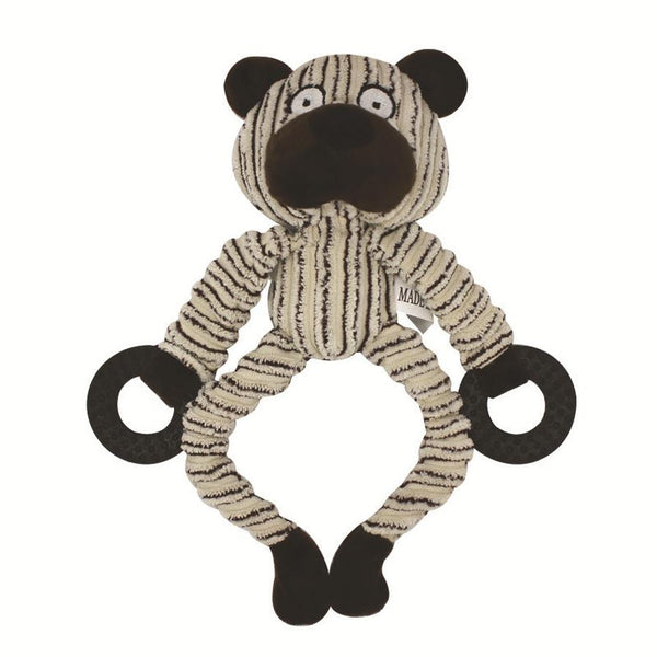HKM-550611 Corduroy Pet Sounding Plush Toy with Three-Color Rubber Ring for Healthy Teeth