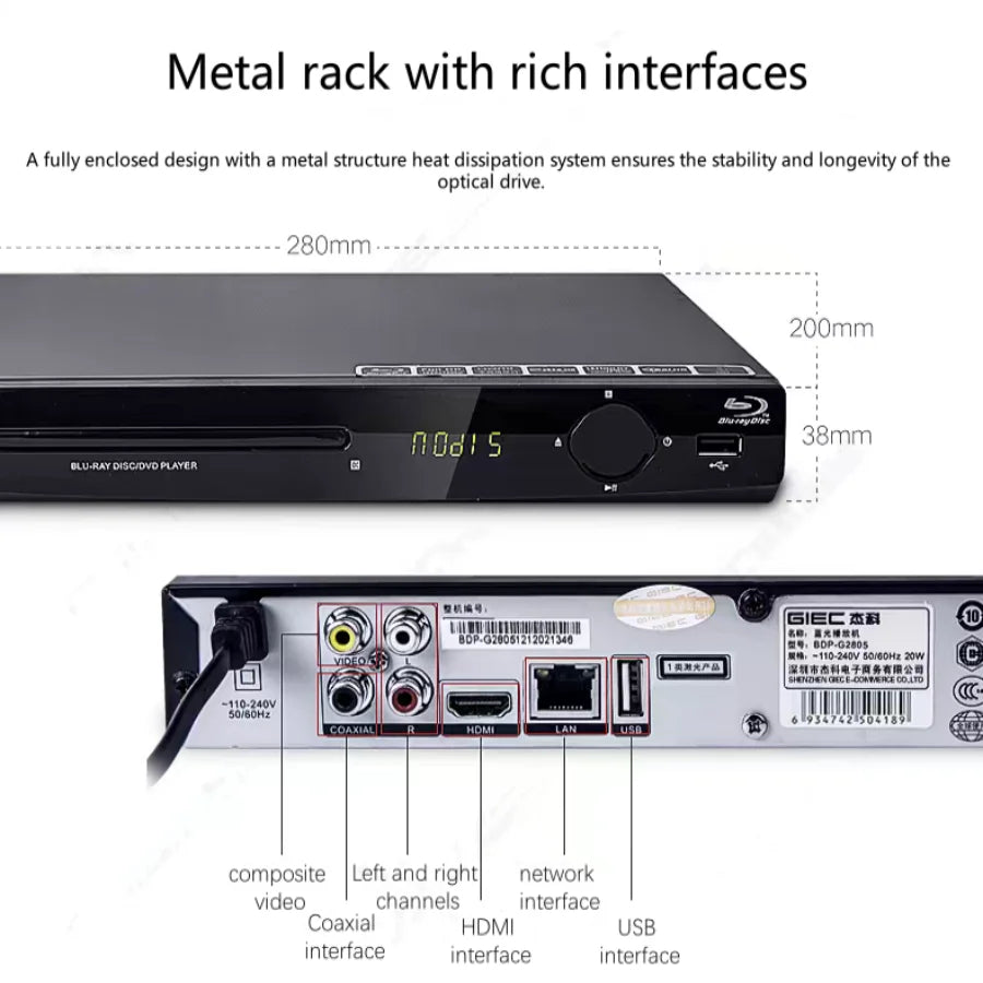 HKM-550611 GIEC BDP-G2805 Portable Blu-ray Player with 1080P HD DVD and CD Support