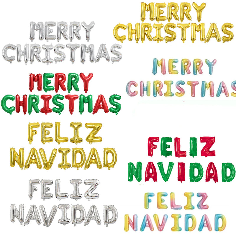 HKM-550675 Merry Christmas Alphabet Foil Balloon Set - Feliz Navidad Decorative Balloons for Holiday Celebrations