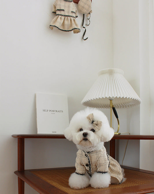 HKM-5507645 Princess Skirt for Pets, Comfortable Cotton Dress with Hairpin, Available in Beige, XS to 2XL
