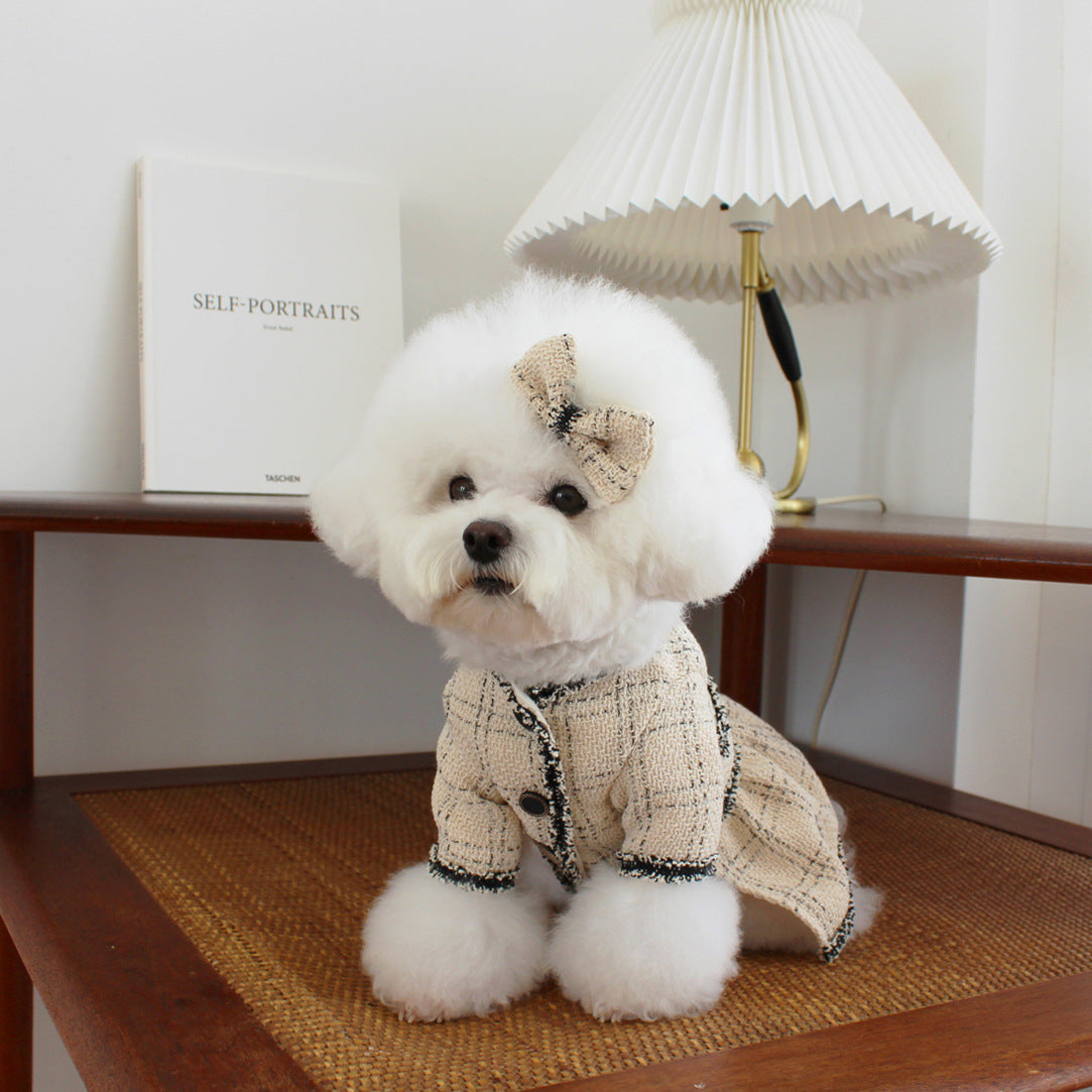 HKM-5507645 Princess Skirt for Pets, Comfortable Cotton Dress with Hairpin, Available in Beige, XS to 2XL