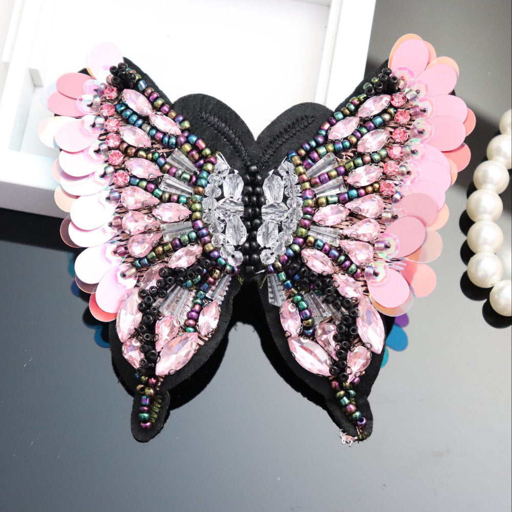 HKM-550931 Butterfly Cloth Stickers with Diamond Beads for DIY Clothing Decoration