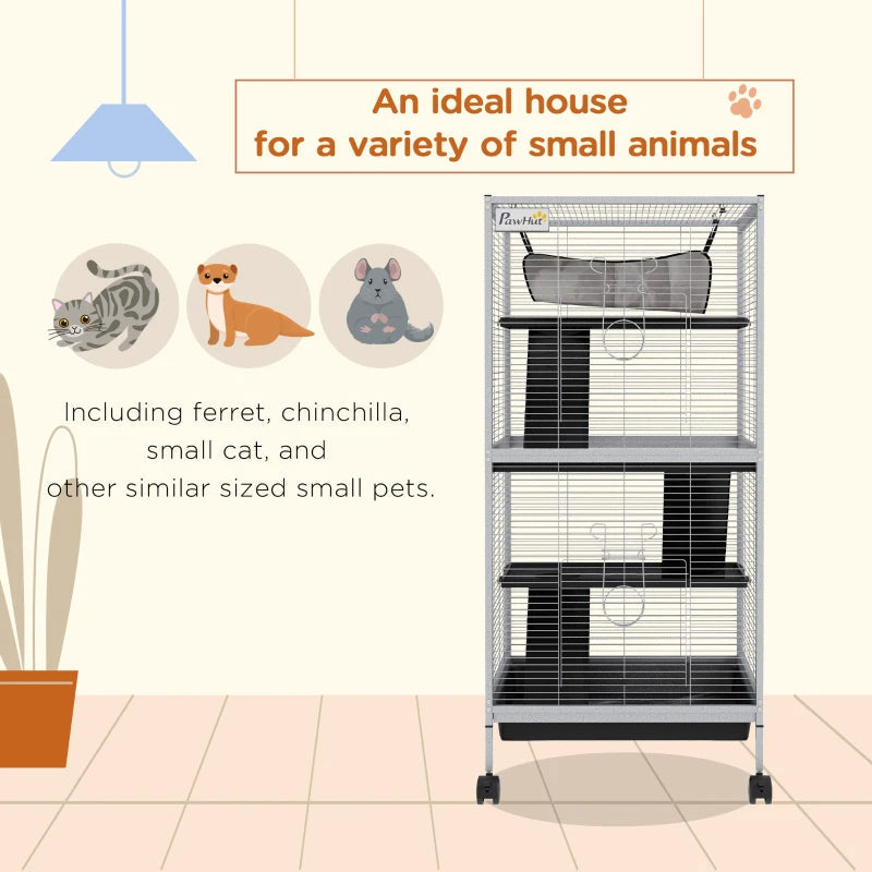 HKM-5509693 Spacious Rolling Small Animal Cage with Hammock and Removable Tray for Ferrets and Chinchillas