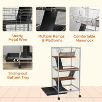 HKM-5509693 Spacious Rolling Small Animal Cage with Hammock and Removable Tray for Ferrets and Chinchillas