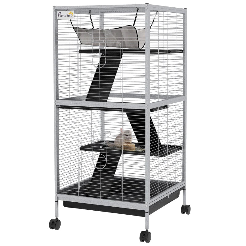 HKM-5509693 Spacious Rolling Small Animal Cage with Hammock and Removable Tray for Ferrets and Chinchillas
