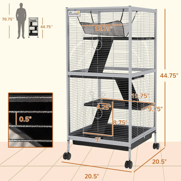 HKM-5509693 Spacious Rolling Small Animal Cage with Hammock and Removable Tray for Ferrets and Chinchillas