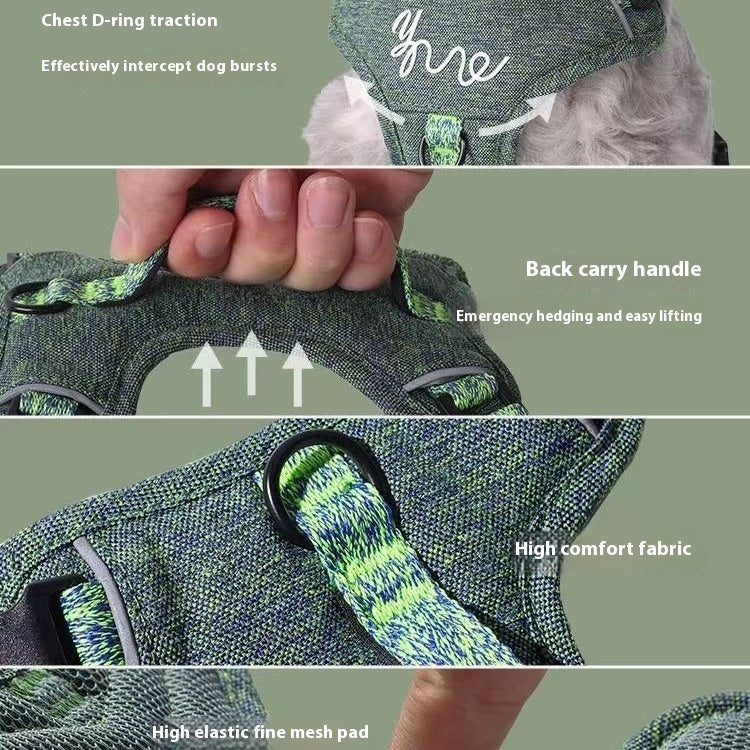HKM-5509821 Portable Dog Vest with Leash Attachment - Outdoor Pet Gear in Green, Black, and Purple