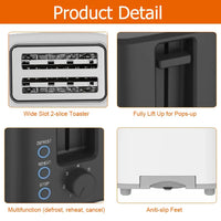 HKM-550995 Two-Slice Electric Toaster with Defrost, Reheat, Cancel Functions and 7-Level Browning Control, 700W, 100V-240V