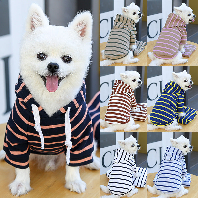 HKM-5510205 Striped Hoodie for Dogs and Cats - Polyester Pet Sweater in Various Color Combinations and Sizes