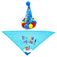 HKM-5513405 First Birthday Party Triangle Set for Pets - Pink/Blue Scarf & Hat, Polyester Decoration