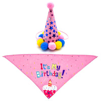 HKM-5513405 First Birthday Party Triangle Set for Pets - Pink/Blue Scarf & Hat, Polyester Decoration