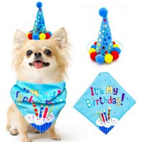 HKM-5513405 First Birthday Party Triangle Set for Pets - Pink/Blue Scarf & Hat, Polyester Decoration