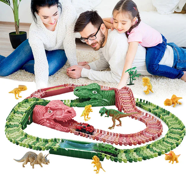 HKM-551507 Dinosaur Electric Car Track Play Set - 240pcs DIY Railway for Kids Ages 3+
