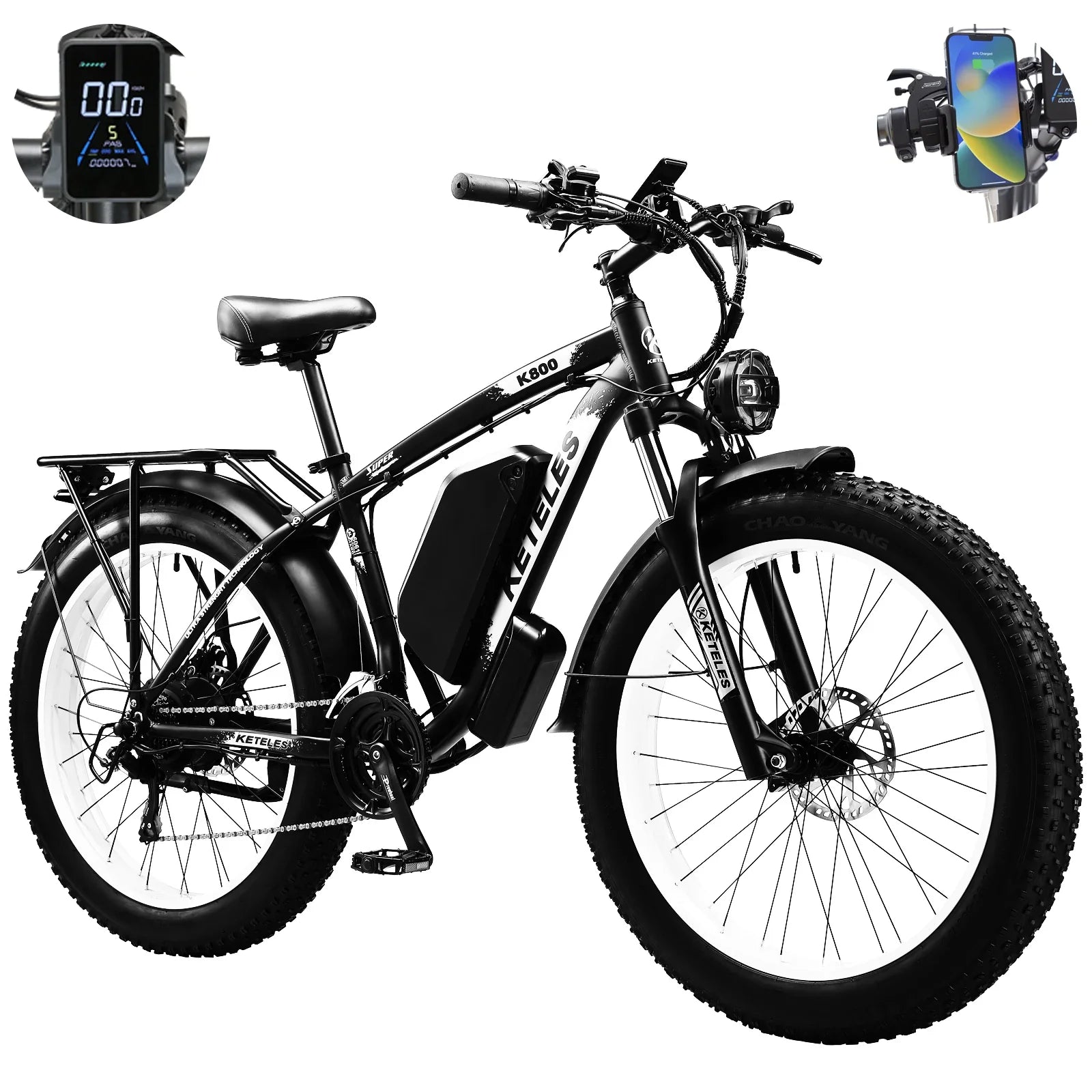 HKM-551571 K800 Electric Bicycle Frame 26 Inch 48V 1000W with 18Ah Lithium Battery, Shimano 21-Speed, Hydraulic Brakes