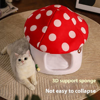 HKM-5515837 Mushroom-Shaped Semi-Enclosed Cat Bed in Red - Cozy Cloth Cat Nest