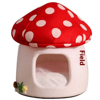 HKM-5515837 Mushroom-Shaped Semi-Enclosed Cat Bed in Red - Cozy Cloth Cat Nest