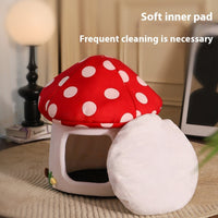 HKM-5515837 Mushroom-Shaped Semi-Enclosed Cat Bed in Red - Cozy Cloth Cat Nest