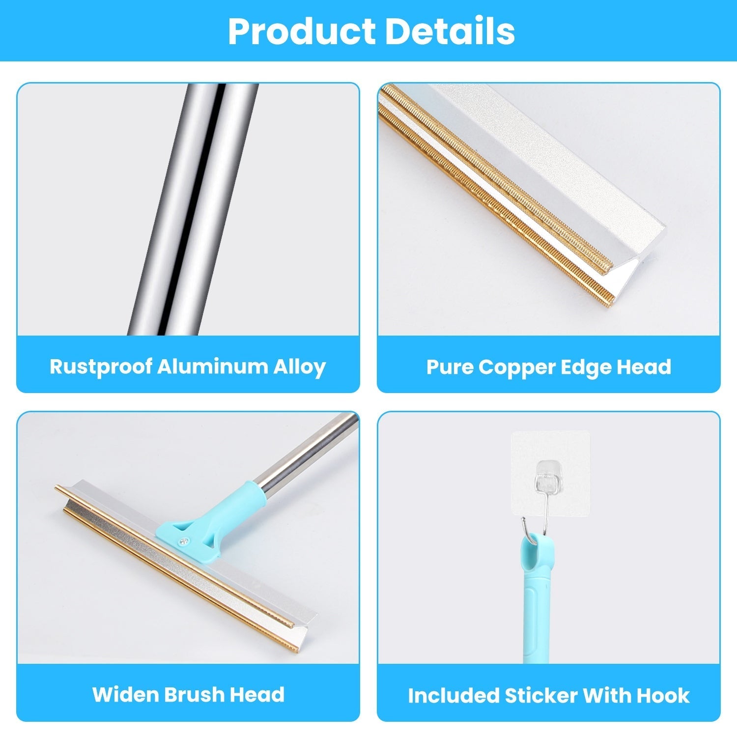 HKM-5517373 Adjustable Telescopic Pet Hair Removal Rake with Copper Head for Carpets, Rugs, and Upholstery