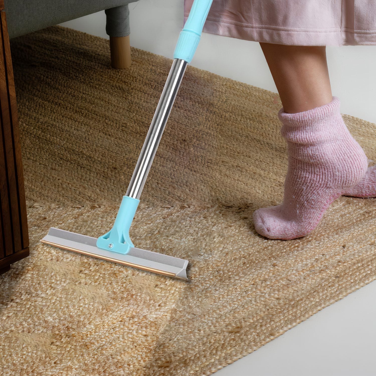 HKM-5517373 Adjustable Telescopic Pet Hair Removal Rake with Copper Head for Carpets, Rugs, and Upholstery