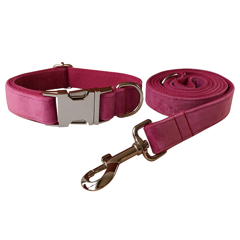 HKM-5517629 Rose Red Velvet Dog Collar with Rope and Bow Accessory Set