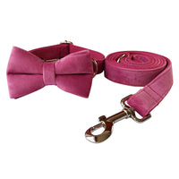 HKM-5517629 Rose Red Velvet Dog Collar with Rope and Bow Accessory Set