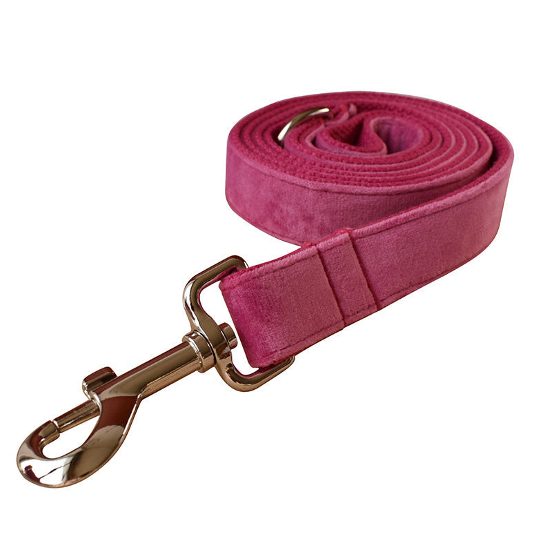 HKM-5517629 Rose Red Velvet Dog Collar with Rope and Bow Accessory Set