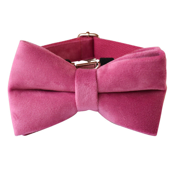 HKM-5517629 Rose Red Velvet Dog Collar with Rope and Bow Accessory Set